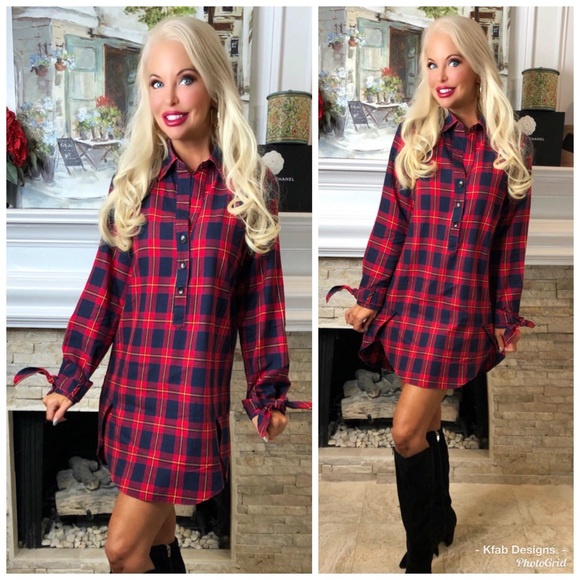 ❤️LAST 1! Plaid Hi Lo Wrist Tie Tunic Dress! - Picture 4 of 6